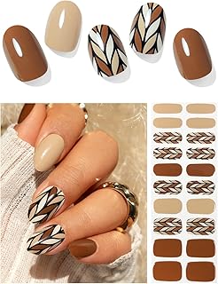 Semi Cured Gel Nail Strips (Brown Wood), 20 Pcs Gel Nail Wraps, Stickers, UV Light Required, Salon Quality, Long Lasting