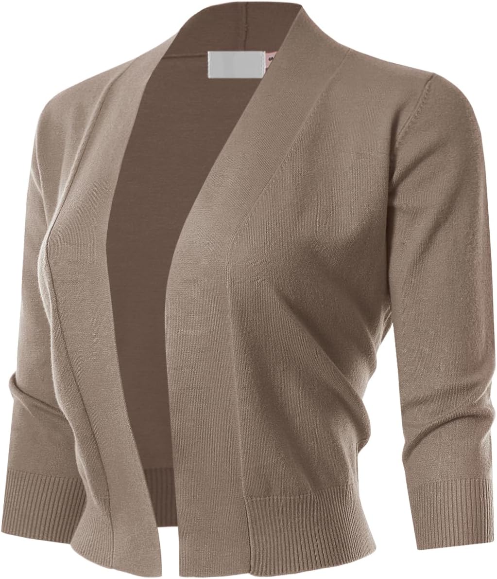 MAYSIX APPAREL 3/4 Sleeve Solid Open Bolero Cropped Cardigan for Women (S-3XL)