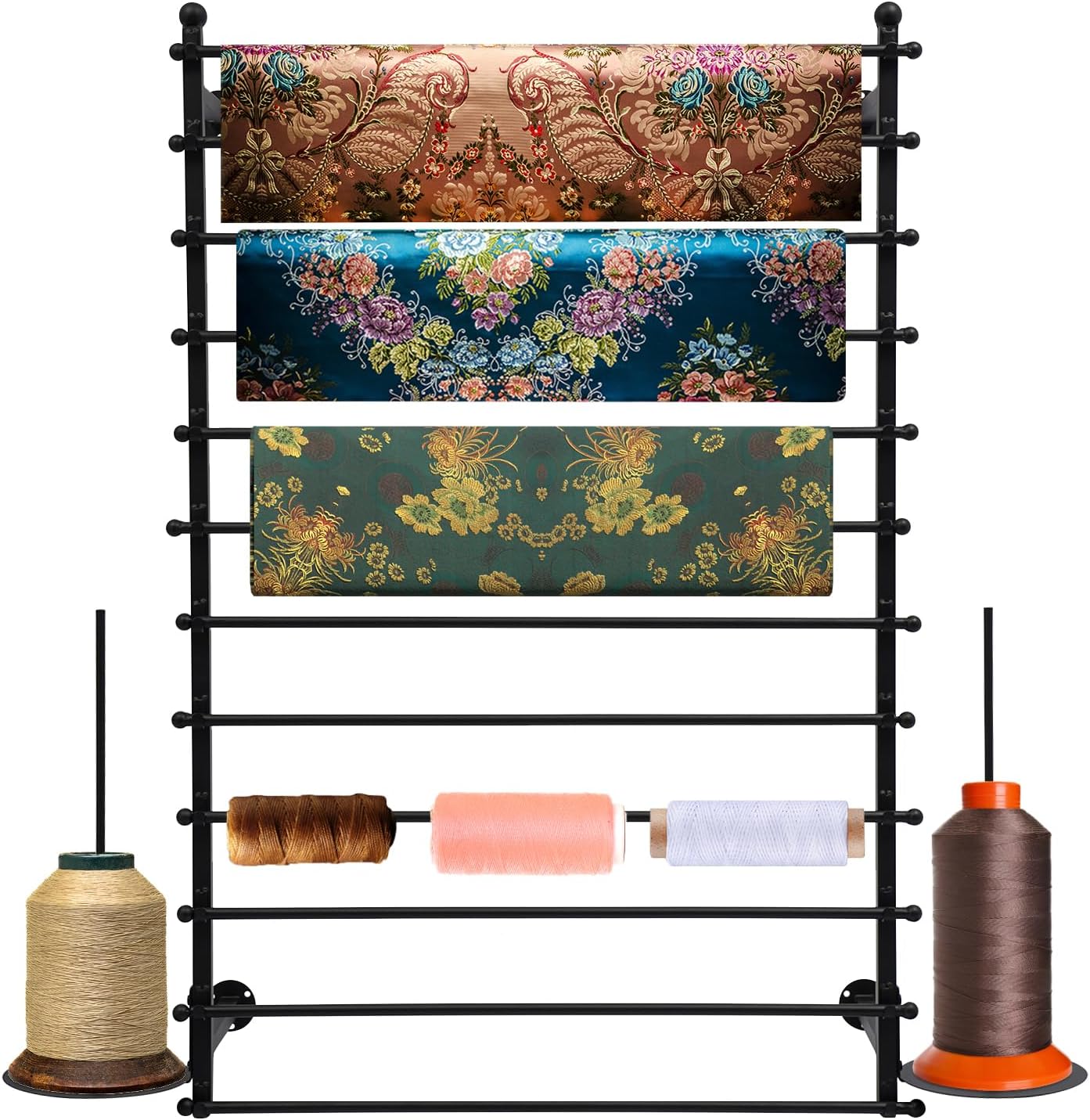 12 Tiers Wall Mounted Display Rack, Metal Wrapping Paper Ribbon Display Rack, Wall Mounted Tie & Scarf Rack, Towels Storage Display for Home, Retail Stores, Flower Shop