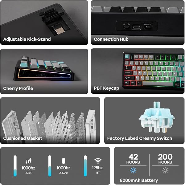 EPOMAKER TH80 V2 75% Wireless Mechanical Gaming Keyboard, 8000mAh & 2.4G/BT, Mac Modifier, RGB Backlit & Side Light, Programmable Keys & Knob, Creamy Keyboard for Mac/PC (Black, Creamy Jade) - 3