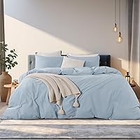 Vista 63 de NEXHOME PRO - Juego de funda de edredón, queen extragrande 98"x98", de algodón lavado 100 % orgánico con aspecto de lino, gris crema, con cierre