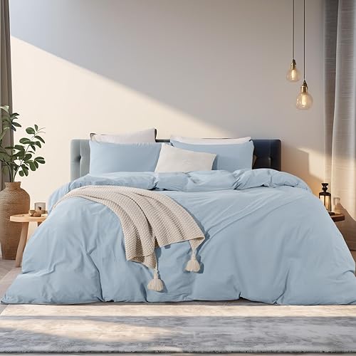 Miniatura 63 de NEXHOME PRO - Juego de funda de edredón, queen extragrande 98"x98", de algodón lavado 100 % orgánico con aspecto de lino, gris crema, con cierre