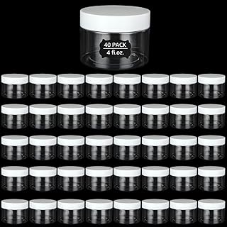 40 Pack 4 oz Plastic Containers with Lids, Empty Clear Round Plastic Jars with Lids and Labels, Refillable Cosmetic Container Jar, Small Plastic Jars for Body Butter, Lotion, Body Scrub, Creams, Slime