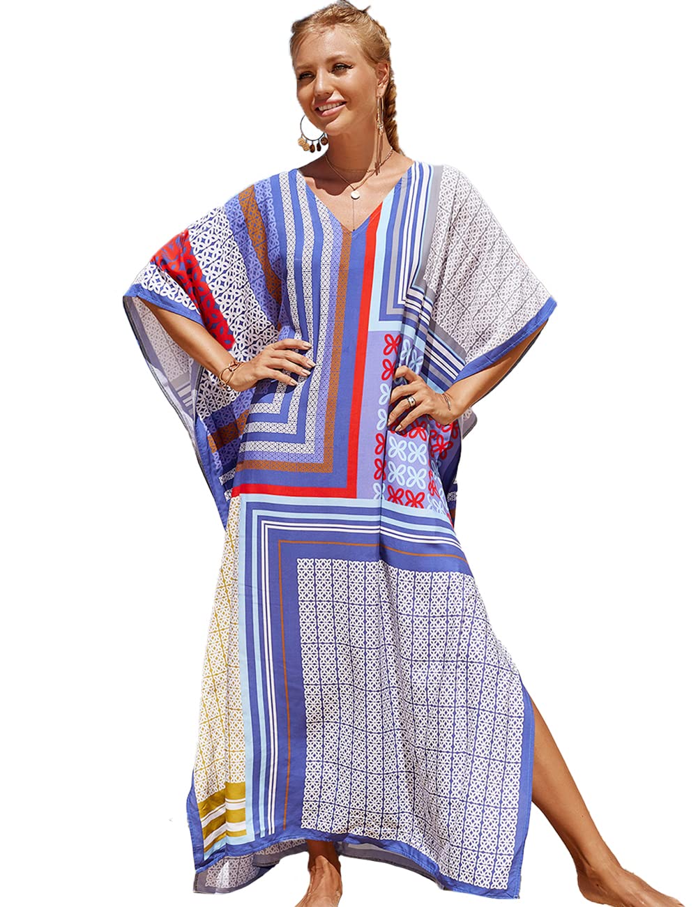 Snyemio Kaftan Vestido Largo Playero Mujer Maxi Pareo Verano Tunica Boho Talla Grande Kimono Estampado