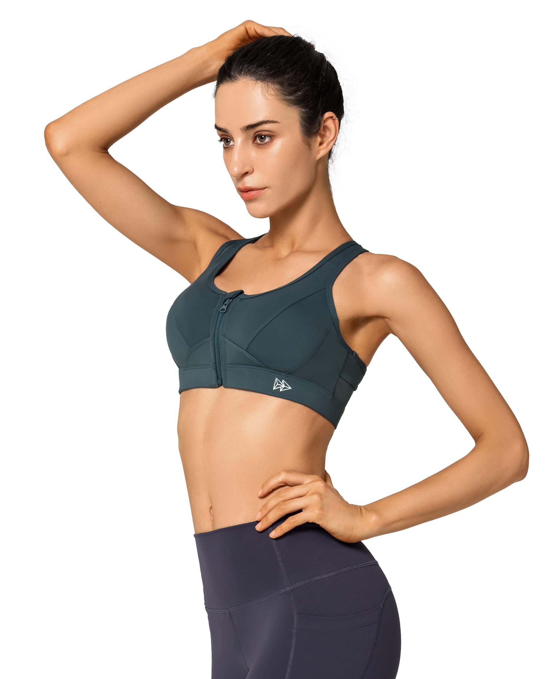 Yvette Donna Reggiseno Sportivo Cerniera Frontale Forte Sostegno Imbottite Senza Ferretto Mesh per Ginnastica Corsa Jogging Yoga