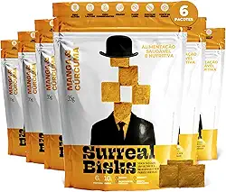 Kit 6 Snacks Saudáveis - 6x Pacotes Snacks Manga e Cúrcuma - Salgadinho Vegano, Lanche Sem Glúten e Sem Lactose - Biscoito Fit a Base de Plantas - 6x35g