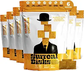 Kit 6 Snacks Saudáveis - 6x Pacotes Snacks Manga e Cúrcuma - Salgadinho Vegano, Lanche Sem Glúten e Sem Lactose - Biscoito Fit a Base de Plantas - 6x35g