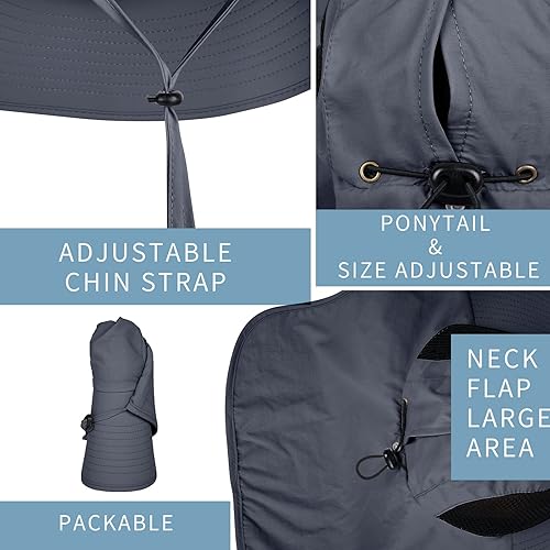 Miniatura 9 de Sombrero de sol para hombres y mujeres con solapa para el cuello, protección UV UPF 50+, sombreros de pesca para senderismo, sombrero de ala ancha