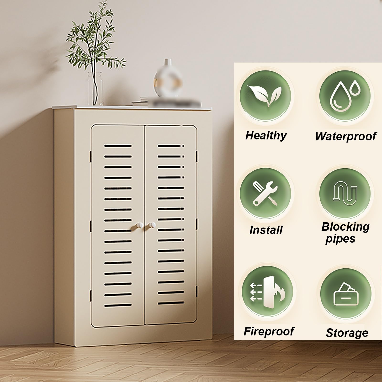 Modern Style Radiator Cover Cabinet for Home, Horizontal Slat Shelves Organizer for Living Room Heating Decorative Hide Cluttered Pipes(100x80x25cm/39x31x10in)