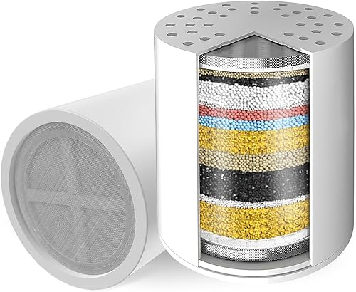 Voolan Paquete de 2 cartuchos de filtro de ducha de repuesto, filtro de ducha de agua dura de 20 etapas para eliminar el cloro y los metales