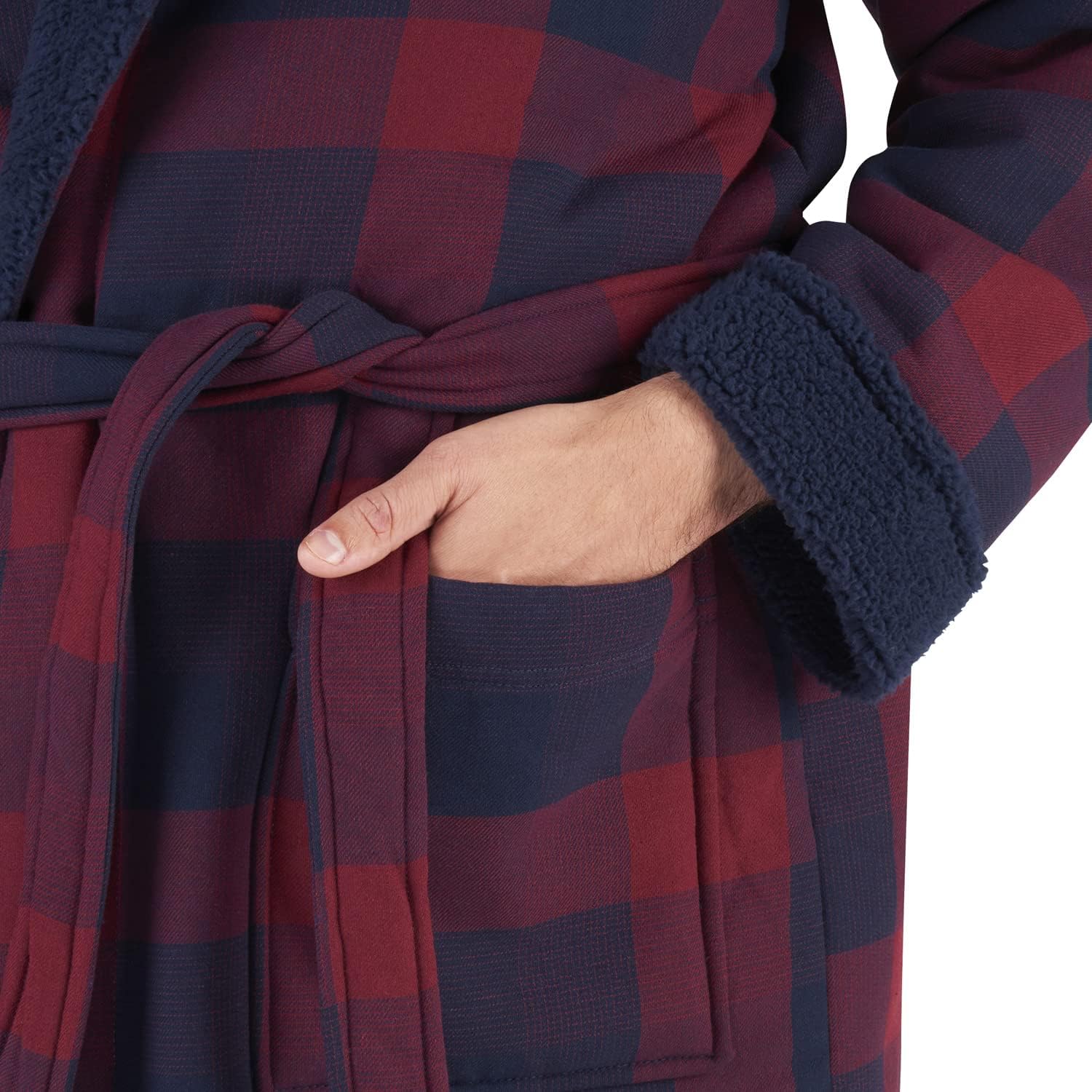 John Christian Men's Bonded Fleece Robe, Blue Check - Image 4
