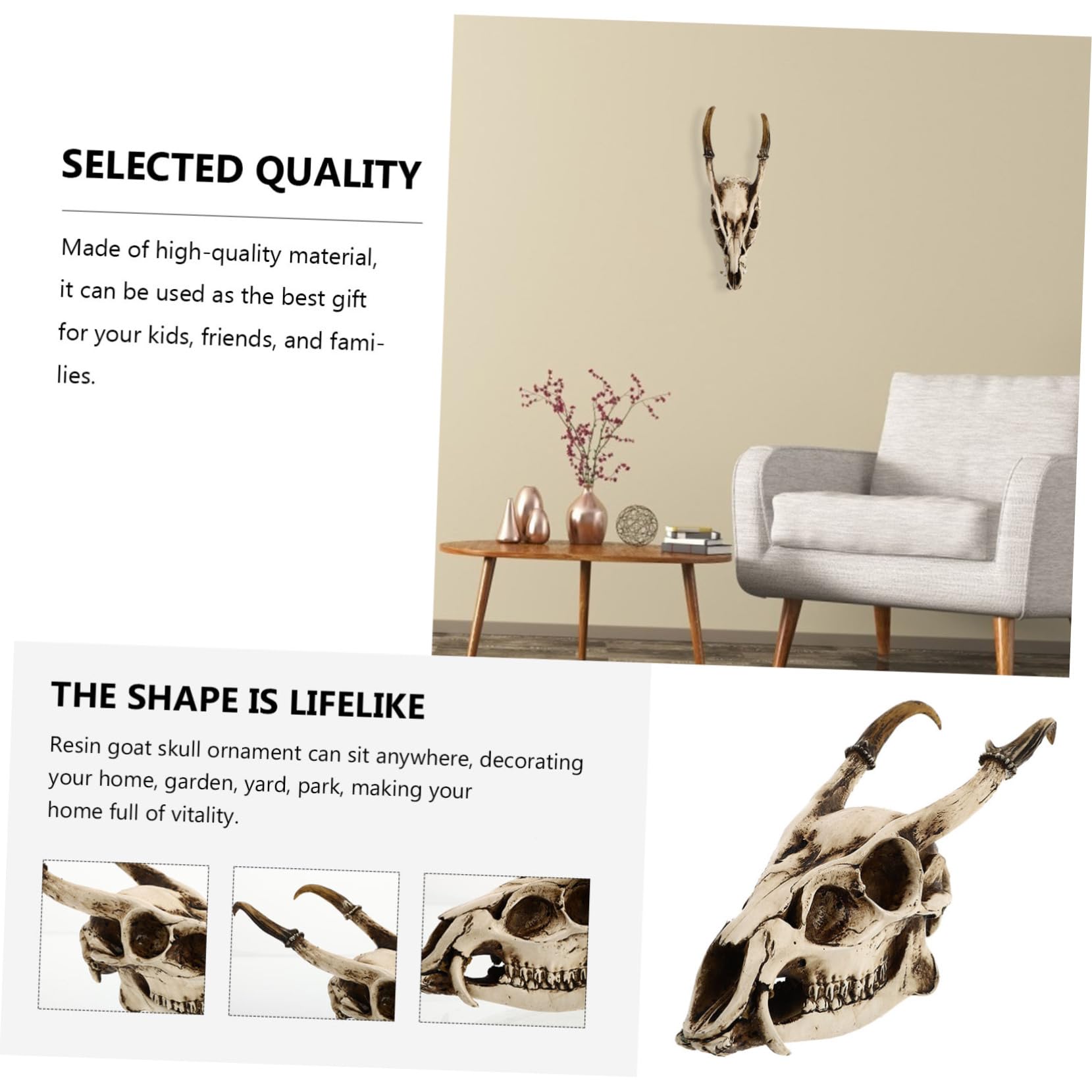 Cabilock 1 Pc Adorno De Calavera De Cabra Decoración De Cuernos De Cabra Kit De Collage De Pared Cabeza De Animal Decoración De Calavera De Oveja Ram Mesa Resina Póster Acuario