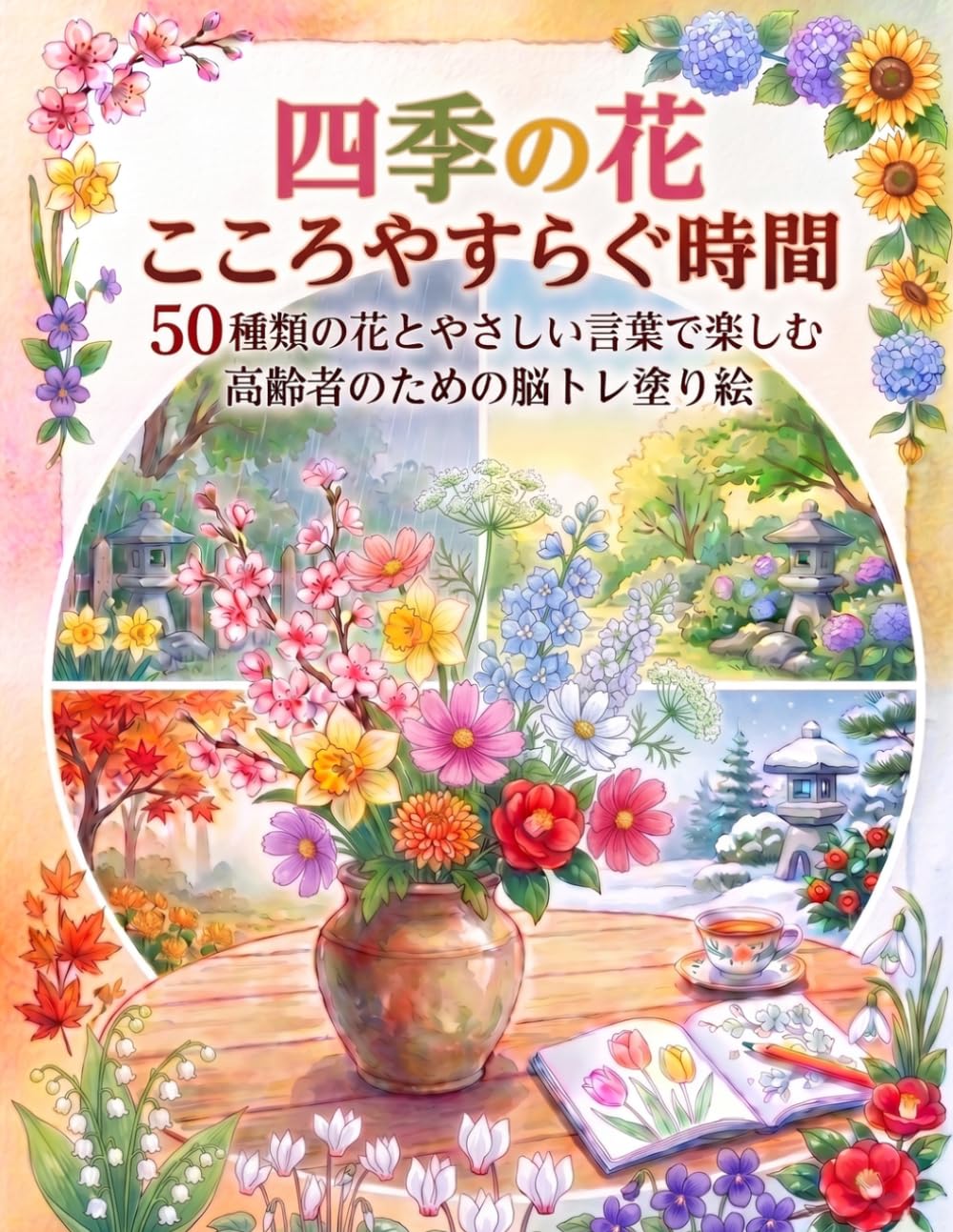 四季の花 こころやすらぐ時間: 50種類の花とやさしい言葉で楽しむ 高齢者のための脳トレ塗り絵