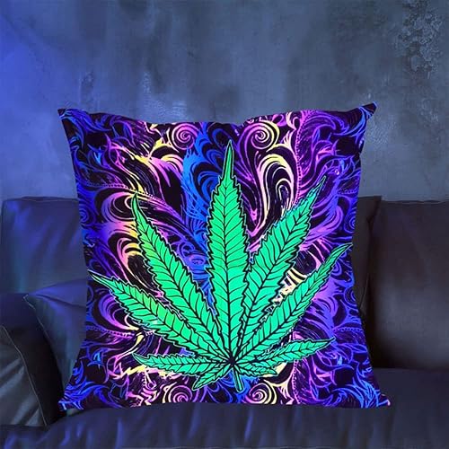 Blacklight - Funda de cojín de 420 hojas que brilla en la oscuridad, 18 x 18 pulgadas