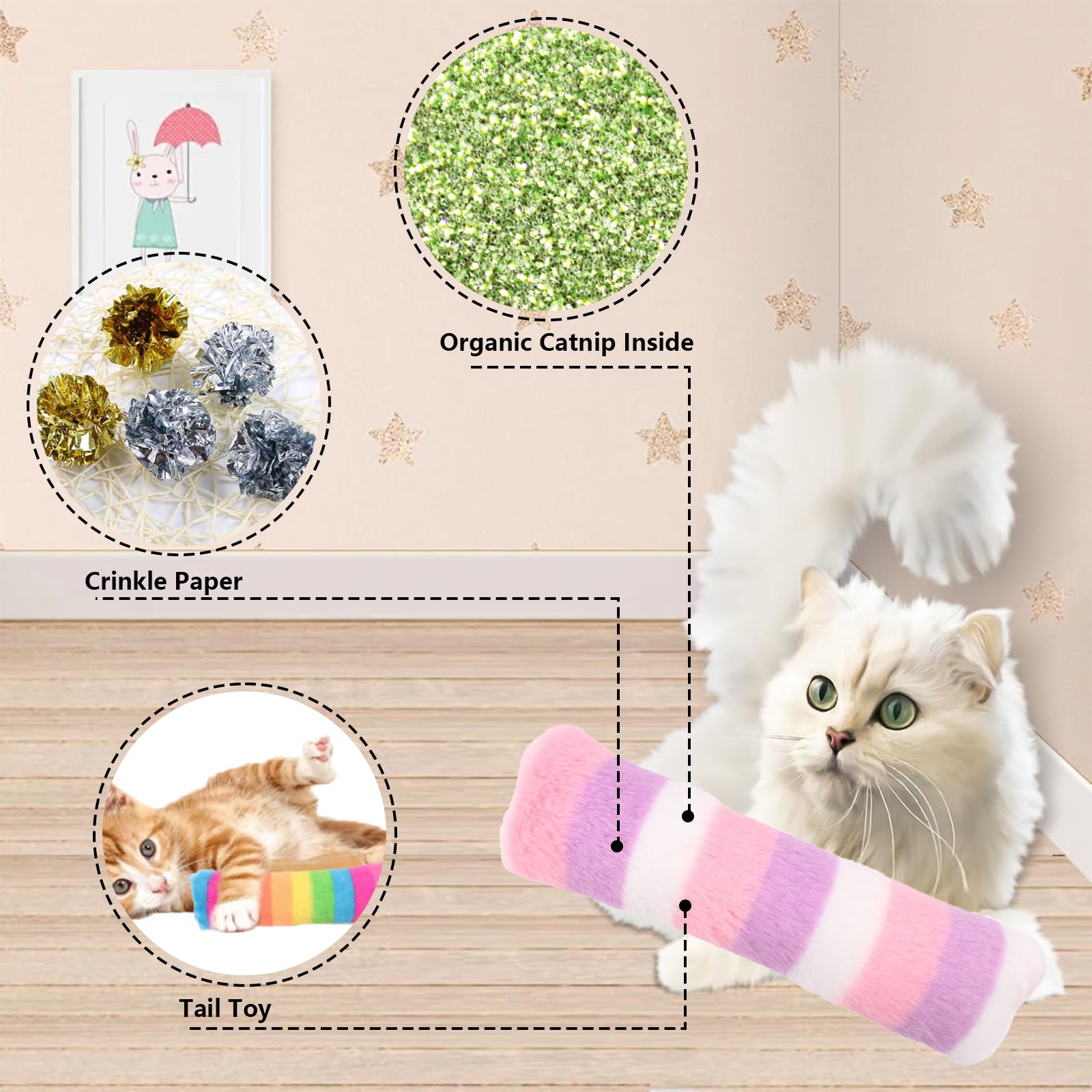 Deofun 3 Pack Cat Pillows Toys, Soft Catnip Toy, Cat Chew Toy Exercise Kicker for Indoor Cats Kittens Kitty (Multicolor)