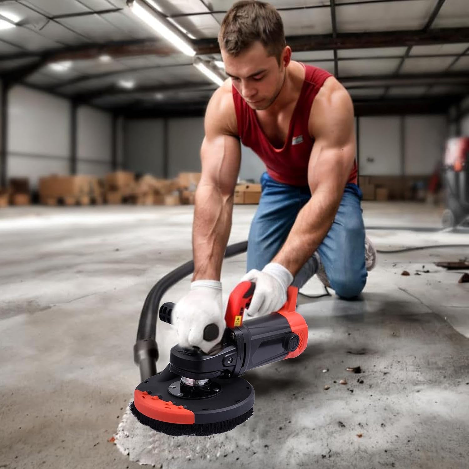 2200W Concrete Grinder 6-Speed, Wet Stone Polisher Full Kit: 6" Diamond Wheel + Putty Disc + Flocking Sandpaper + Hook & Loop Disc, Dust Shroud, 90° Edge Grinding