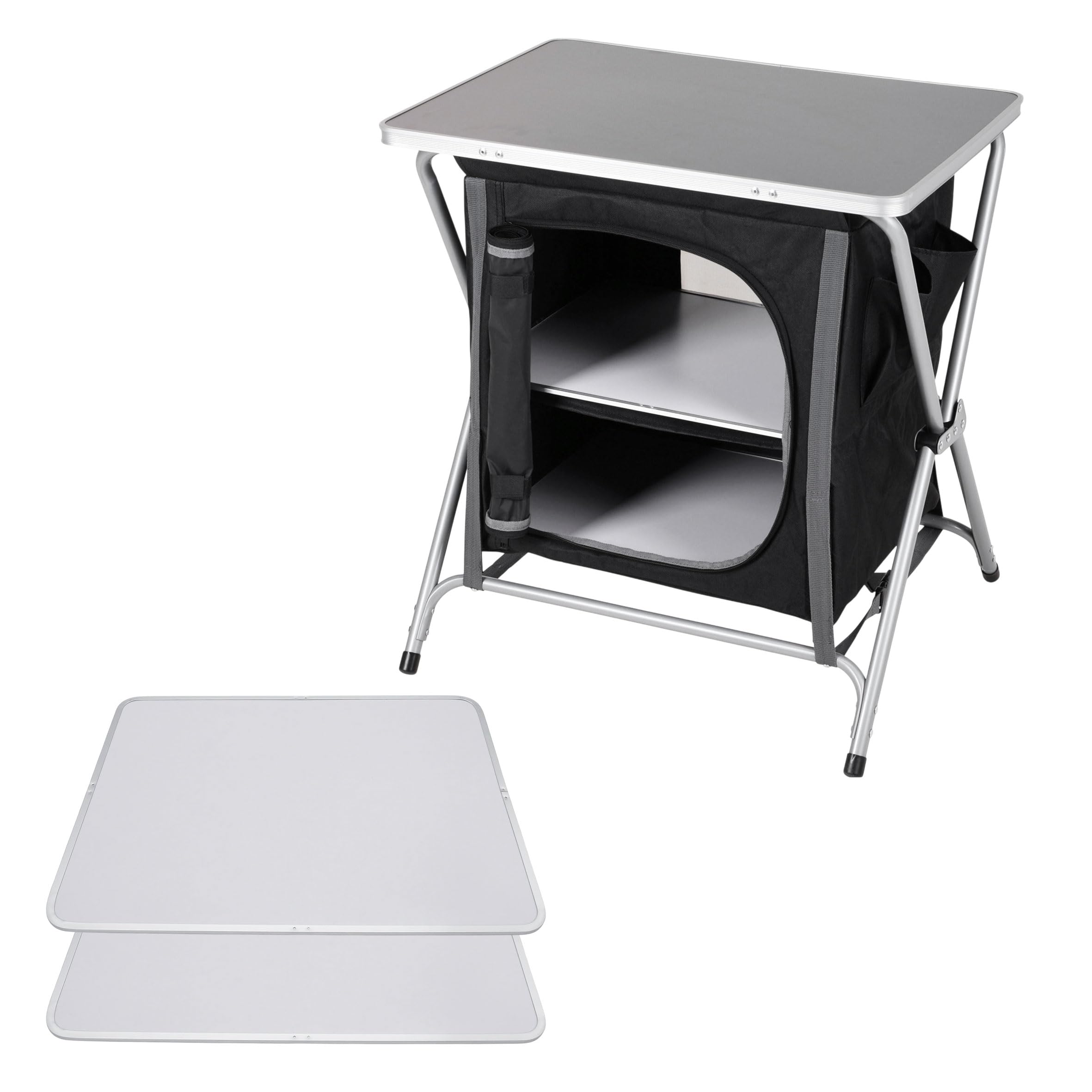 Spetebo Alu Campingschrank Faltbar - 64x60x45cm - Camping Faltschrank Campingtisch Mehrzweckschrank Küche Vorzelt Zubehör - Grau/Schwarz