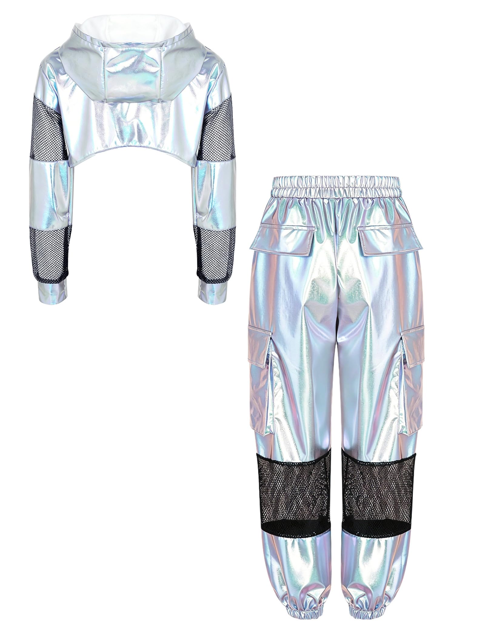 Bambina Abito Metallico Set Abbigliamento Danza Abbigliamento Danza Argento 9-10 anni
