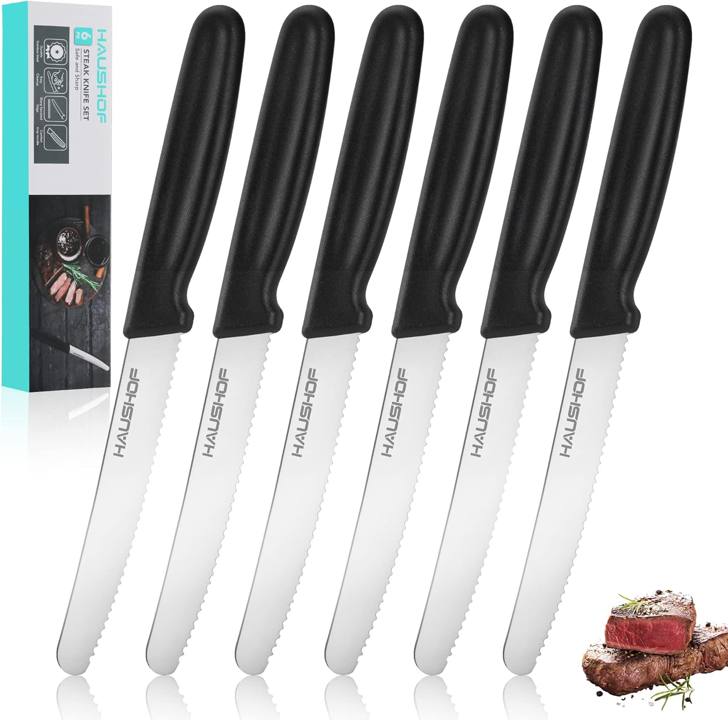 HAUSHOF Steak Knives Set of 6 & BBQ Set