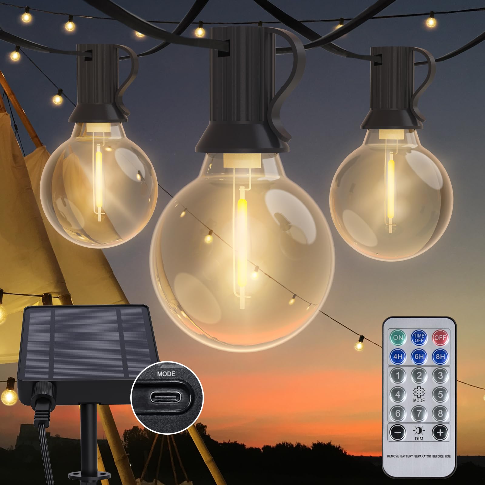 BESCOST Luci Solari da Giardino 12M Luci da Esterno Giardino con 30+3 Lampadine Catena Luminosa Esterno Solare 8 Modalità/Impermeabili IP44/USB Ricaricabile Luci per Pergola Balcone Terrazza