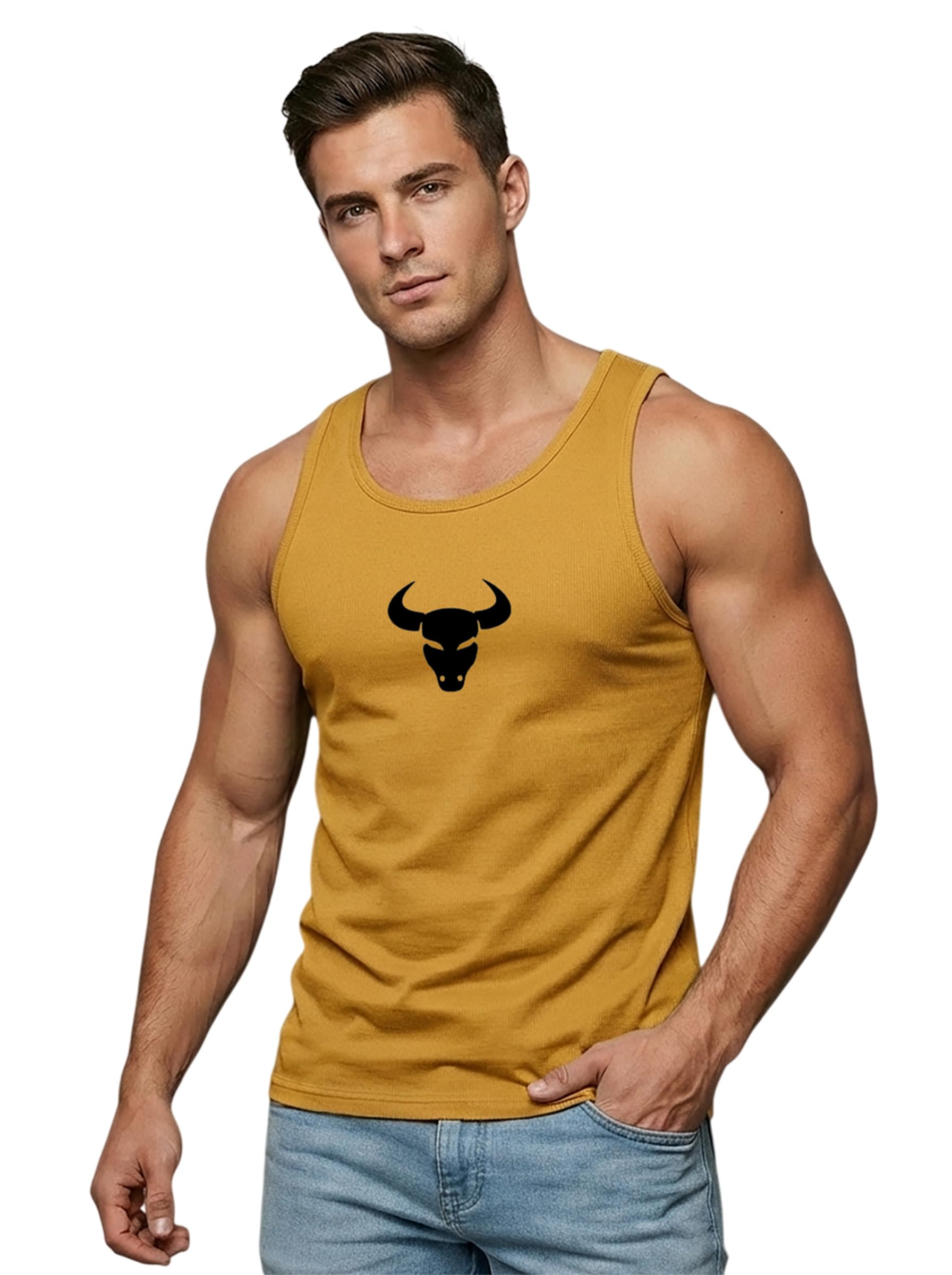 Polyester Bull Graphic Printed Vest for Men | Round Neck | Sleeveless | Regular Fit | Summer & Gym Wear Tank Top for Men-image-6