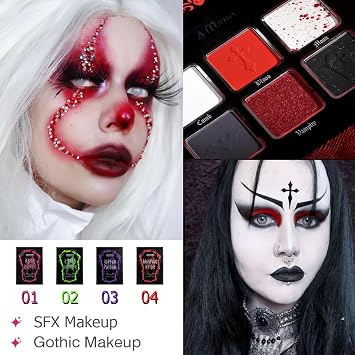 Afflano Goth Makeup Black Red Eyeshadow Palettes, Highly Pigmented Black Gray White Red Eye shadow Pallet With Mirror, Metallic Matte Dark Smokey Eyes Makeup Palette, Halloween SFX Clown Gothic Look