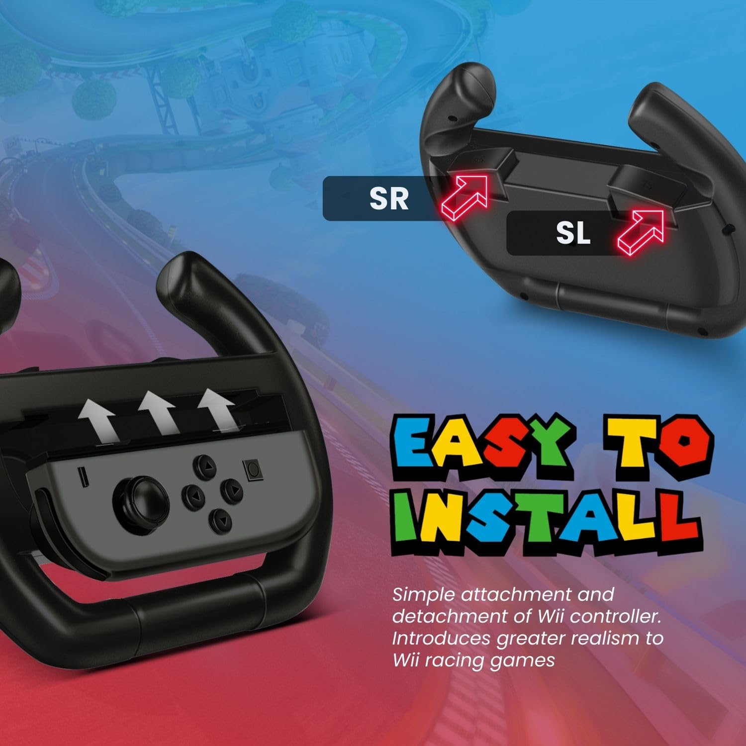 TNP Controller Manipolare Ruota Joy Con Nintendo Switch Interruttore (Set di 2) - Controller Corsa Volante Wheel Accessori per Kit Giochi Mario Pokemon Nintendo Switch Forza Guida Cambio (Nero)
