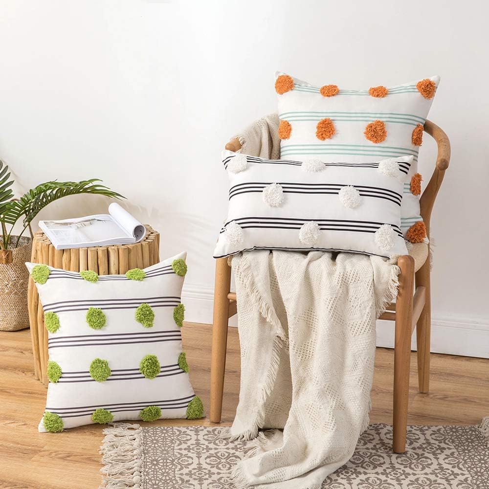 MIULEE Pack of 2 Halloween Boho Decorative Lumbar Throw Pillow Cover Striped Tufted Cushion Cases Pillowcase for Couch Sofa Bedroom 12x20 Inch Black White