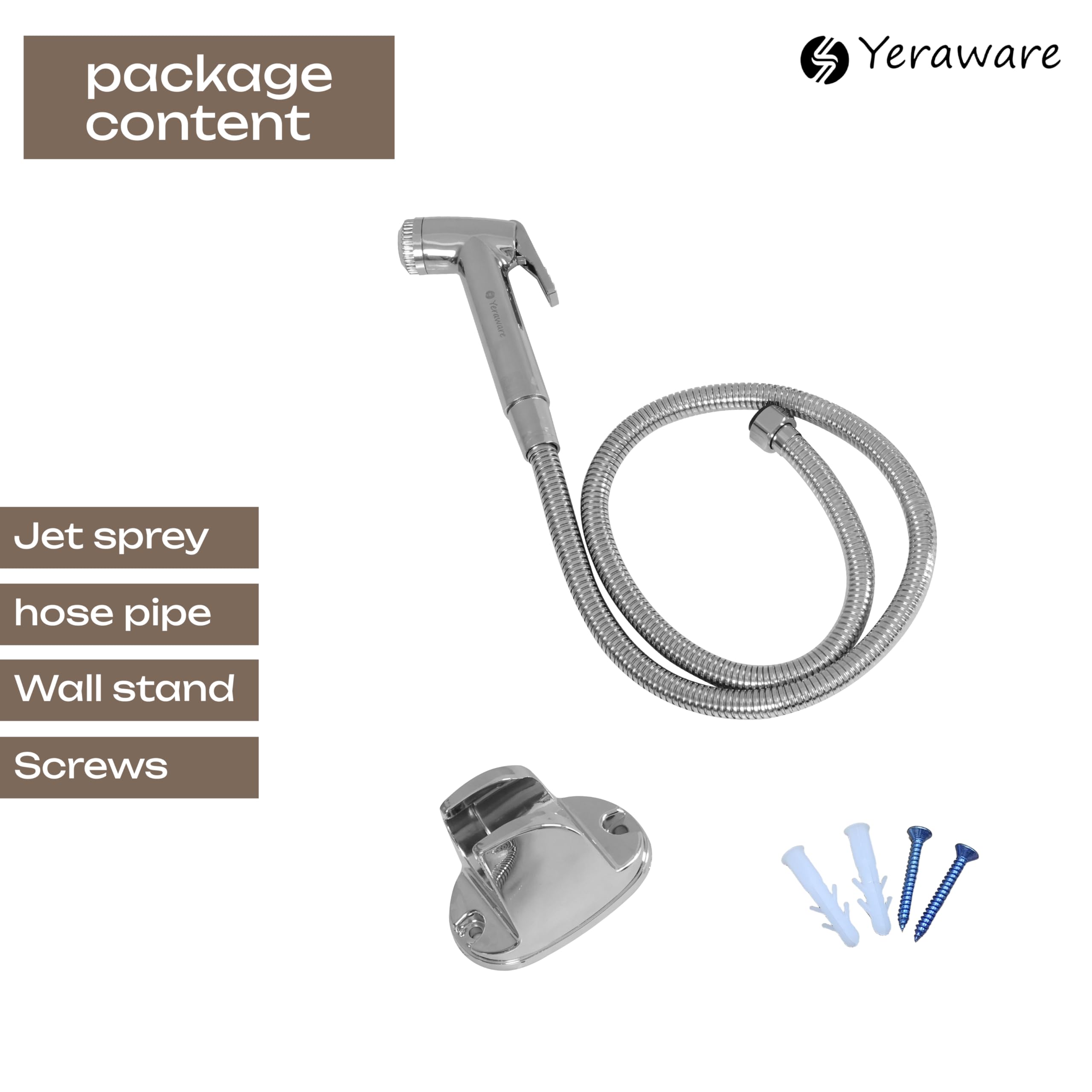YERAWARE Handheld Jet Spray with Hose Pipe, Wall Stand & Screws | High Pressure Toilet Bidet Sprayer Set | Multipurpose Bathroom Hand Spray (39 Inch) 3