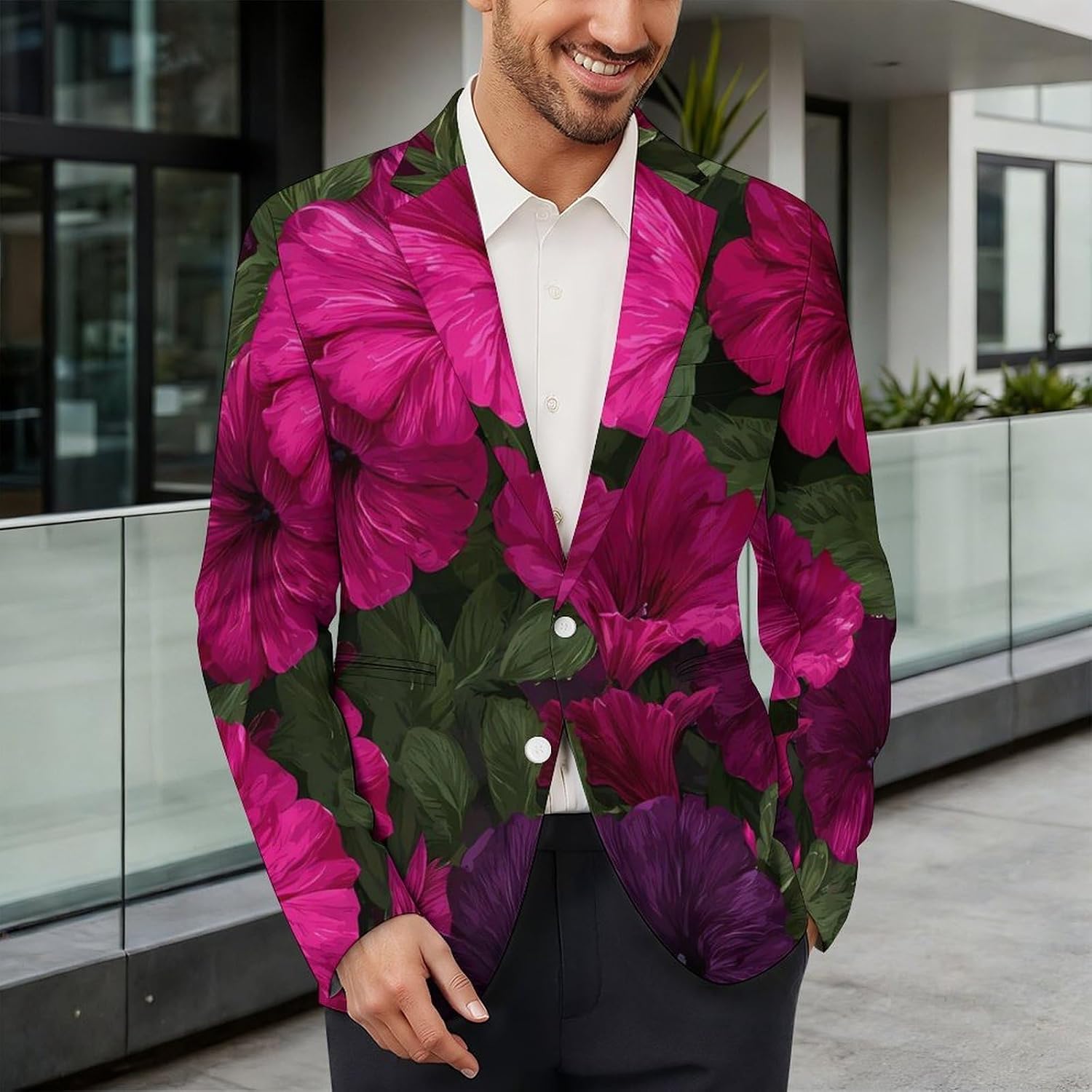 Petunias Morning Glory Suits Blazer for Men Buttons Jacket Coat Business 6X-Large