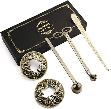 5 Pieces Candle Care Kit with Gift Box, Including Wick TrimmerCandle Snuffer2 Candle Toppers and Wick Dipper, Antique Brass Accessories Set for Candle Maintenance & Decoration Antique Brass