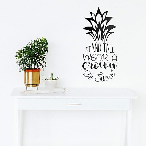 Miniatura 2 de Calcomanía de vinilo para pared, con texto en inglés "Stand Tall Wear A Crown Be Sweet", 23 x 11 pulgadas, forma motivacional de fruta de piña, para