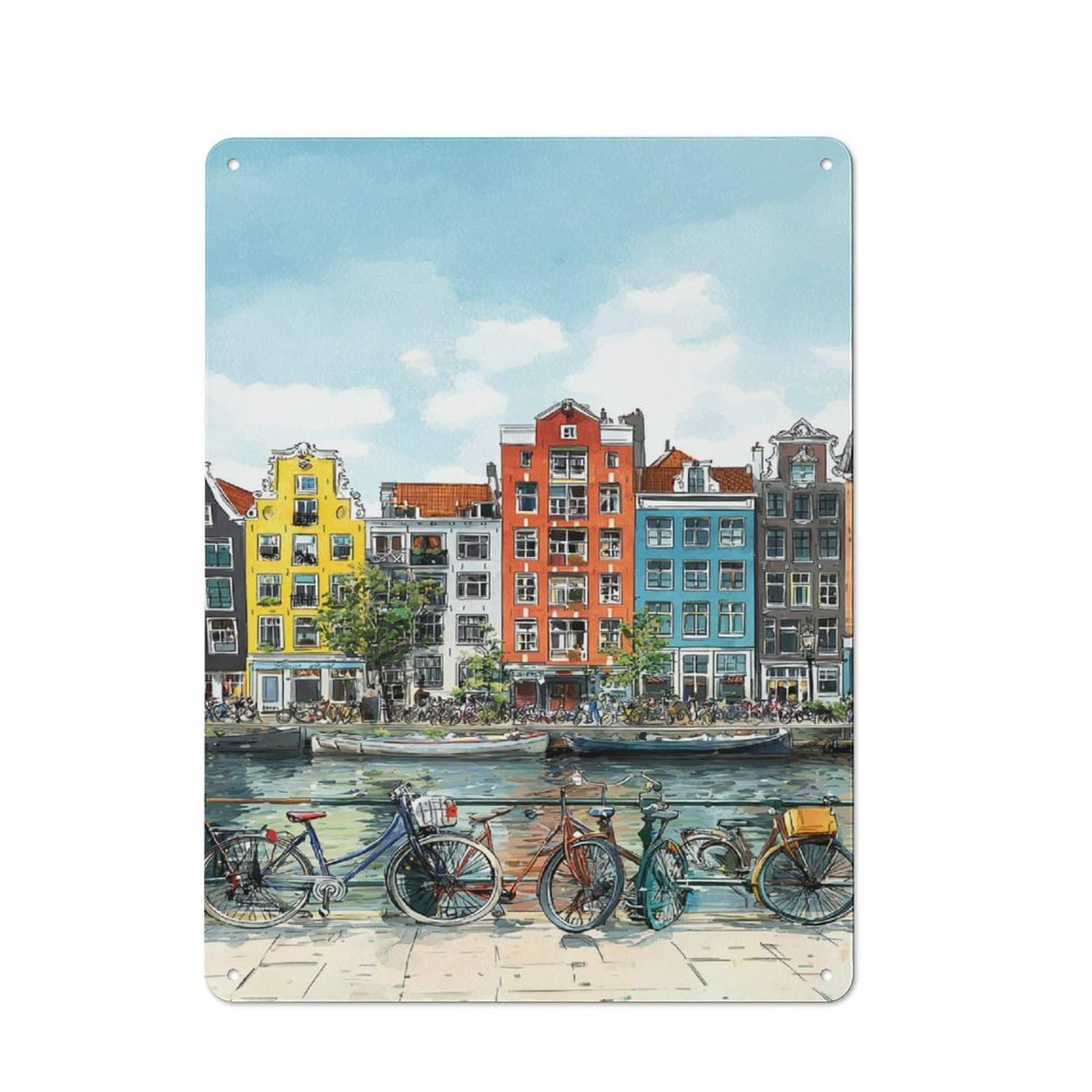 Metal Plaque 40x30cm with Canal City Bikes for Hallway Wall, Retro Decor, for Wall Display Collectors