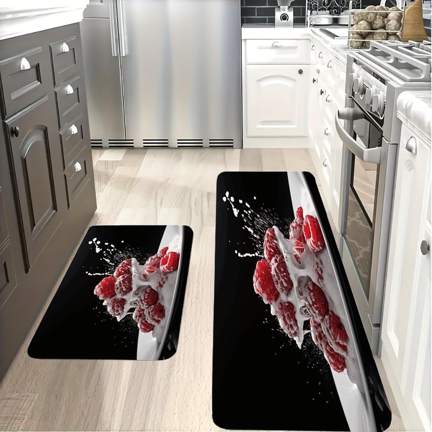 Fruit on Sugar Kitchen Mats with 2PCS Non-Slip Washable,Kitchen Rug Heavy Duty Durable, Floor Mats for Kitchen,Office,Sink,Laundry