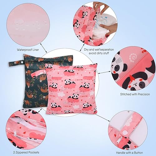 Miniatura 2 de 2 bolsas de tela para pañales húmedos y secos, bolsa impermeable reutilizable con 2 bolsillos con cremallera y asa, bolsas de lavandería lavables