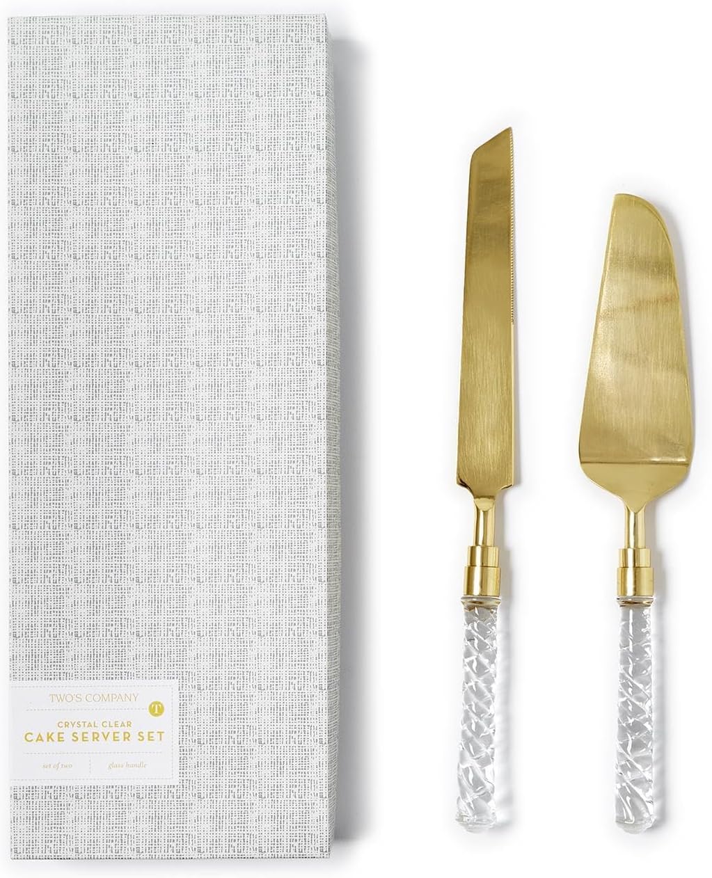 Two's Company Crystal Clear 2 Piece Cake Server Set in Gift Box, Stainless Steel, Gift Box Measures 15.25-inches Height