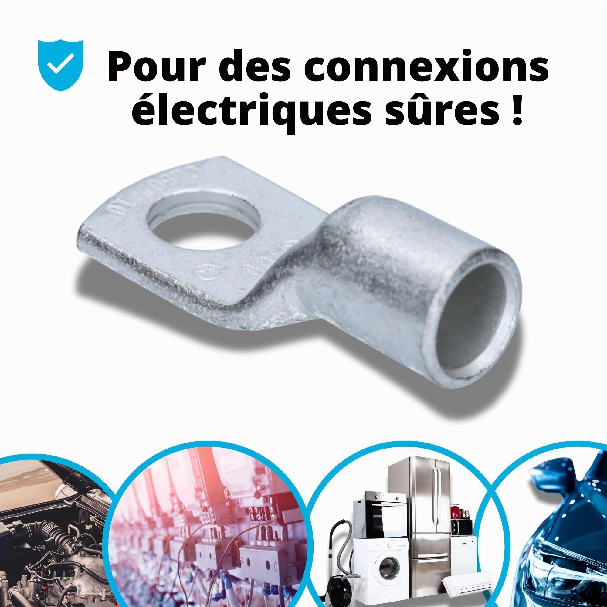Cembre 10x Cosses Tubulaires A10-M10 50 mm² M10 en Cuivre Étamé | Connecteurs de câbles non isolés avec trou de visualisation pour installation électrique, auto, moto et industrie.