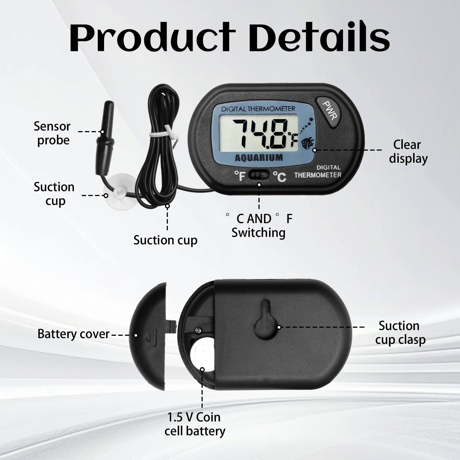 2PCS Fish Tank Thermometer Digital Aquarium Thermometer for Monitoring The Fish Tank Aquarium Water Temperature Incubator Reptile Habitat Temperature with Probe and Suction Cup Display ±1°C (2) - Image 2