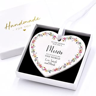 Beecreative Mum Gifts From Son and Daughter, To The World You Are Be A Mum But To Us You Are The World, Mothers Day Gifts From Kids, Ceramic Plaque Ornament, With Gift Box