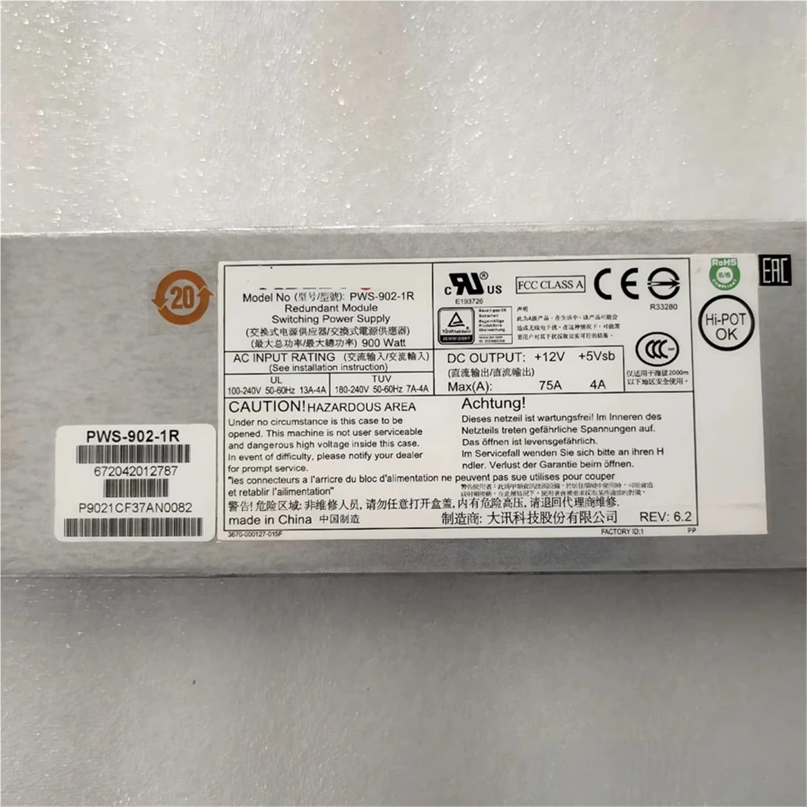 PWS-902-1R 900W 1U Unidad de Fuente de alimentación redundante Fuente de alimentación del Servidor