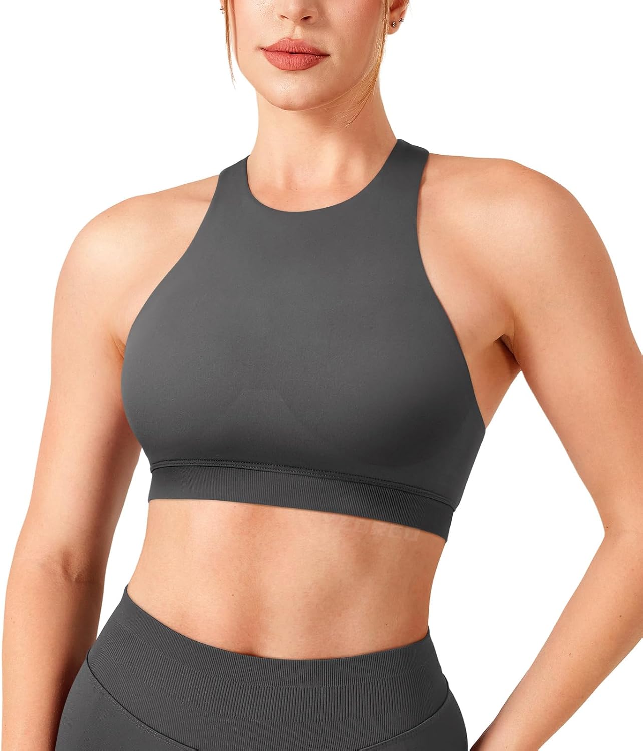 YEOREO Racerback Sports Bras for Women Padded Medium Impact Dafnien Seamless Yoga Workout Crop Tops