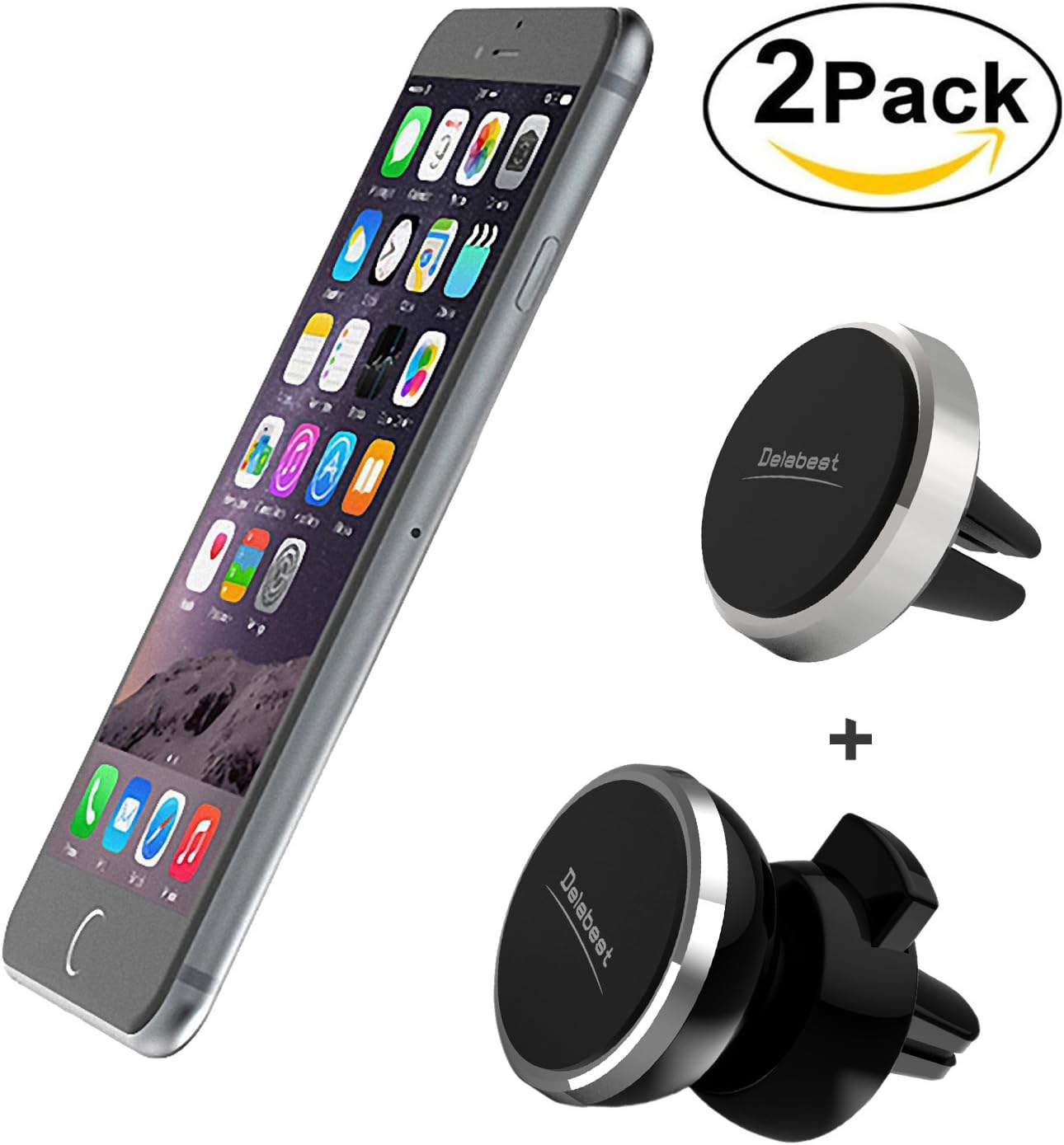 Magnetic Mount, Air Vent Phone Holder, Delabest Air Vent Magnetic Universal Car Mount Holder with Fast Swift-Snap Technology for Smartphones and Mini Tablets (2-Pack)