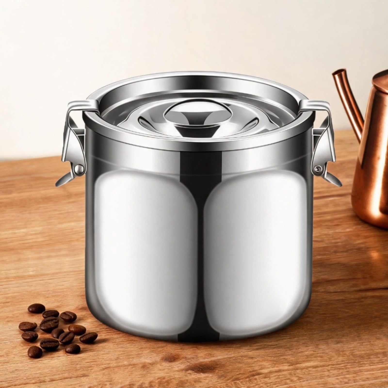 Récipient hermétique en acier inoxydable 304 pour café, thé, aliments secs avec large ouverture et joint en silicone, pot de rangement de cuisine argenté, 13,5 cm (B)