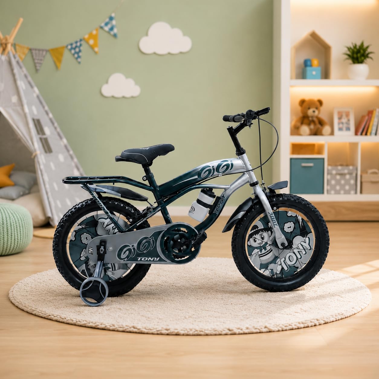 TONY RAW Bicycles Sports Gigi 16T BMX Single Speed Bicycle Cycle for Kids 5 Years to 8 Years Boys & Girls with Training Side Wheels (Grey Black)-image-39