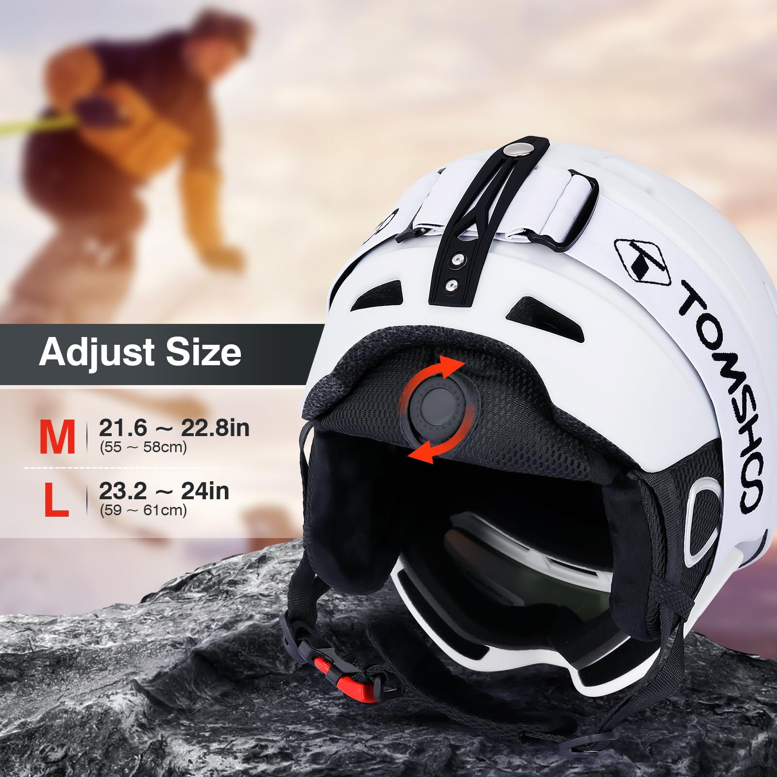 TOMSHOO Casco de Esquí y Gafas de Esquí Set, Orejeras, Ventilación, Forro Extraíble Unisex