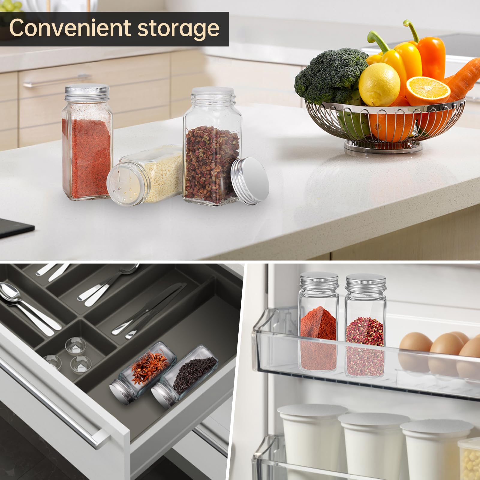 YUYTE 24-teiliges quadratisches Gewürzglas-Set aus hochwertigem Glas mit Streudeckeln, Etiketten & Trichter – staubdicht, übersichtlich & platzsparend für Küche & Kochen
