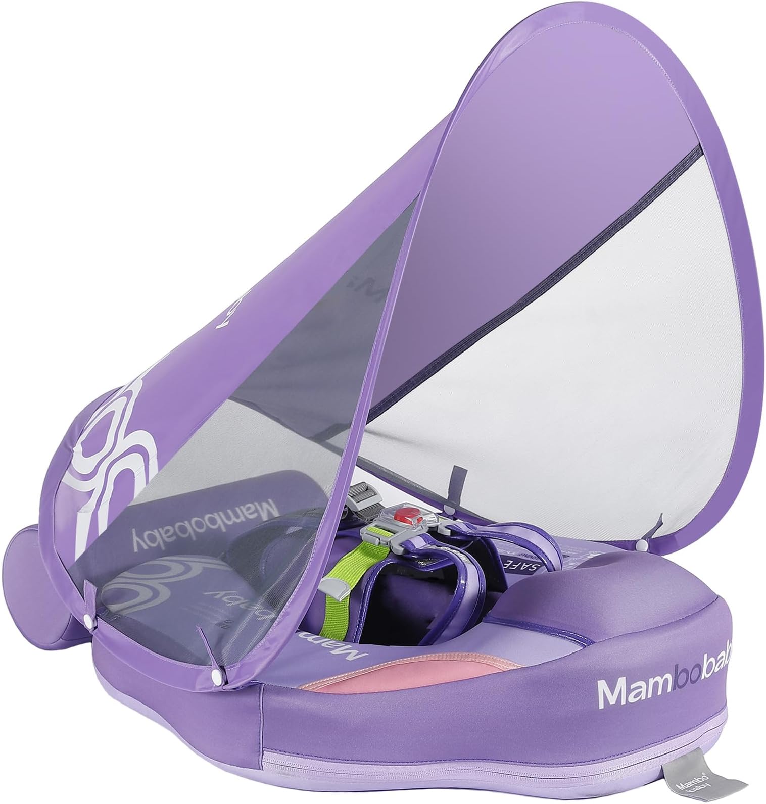Mambobaby Float with Canopy and Tail New Upgraded Non-Inflatable Baby Pool Float Mambo Float Swim Trainer Solid Infant Swim Float Adjustable Pearl Foam Baby Swim Ring