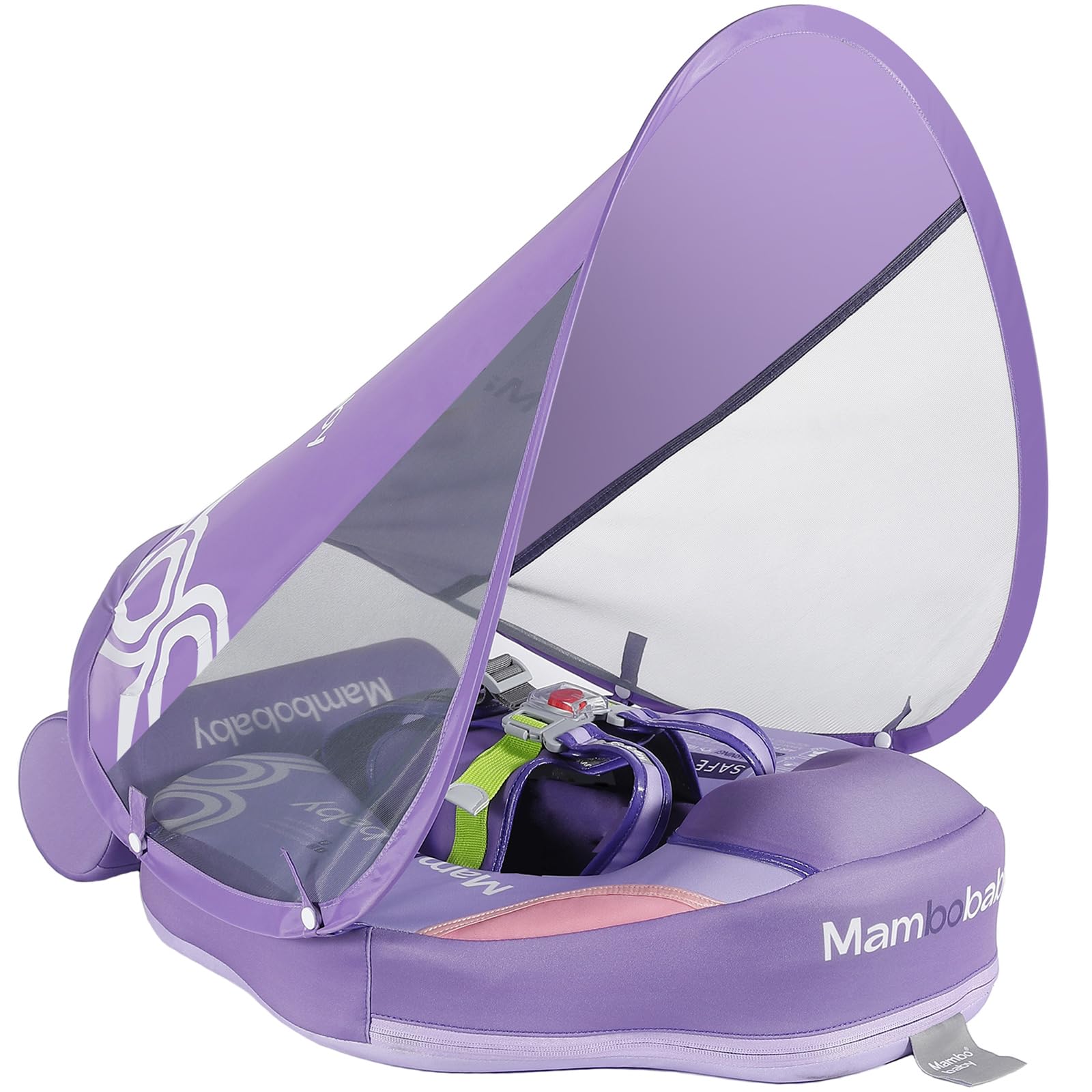 Mambobaby Float with Canopy and Tail New Upgraded Non-Inflatable Baby Pool Float Mambo Float Swim Trainer Solid Infant Swim Float Adjustable Pearl Foam Baby Swim Ring