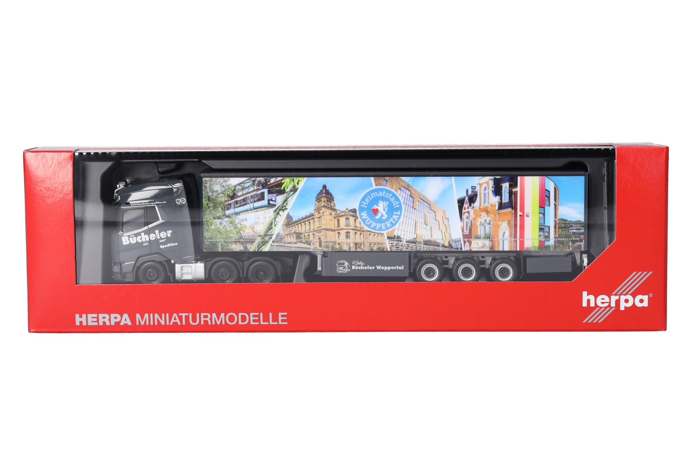 Herpa camión en Miniatura DAF XG+ (6x2) tráiler con Lona Bücheler Wuppertal, Miniatura a Escala 1:87, Pieza de colección, Fabricado en Alemania, plástico