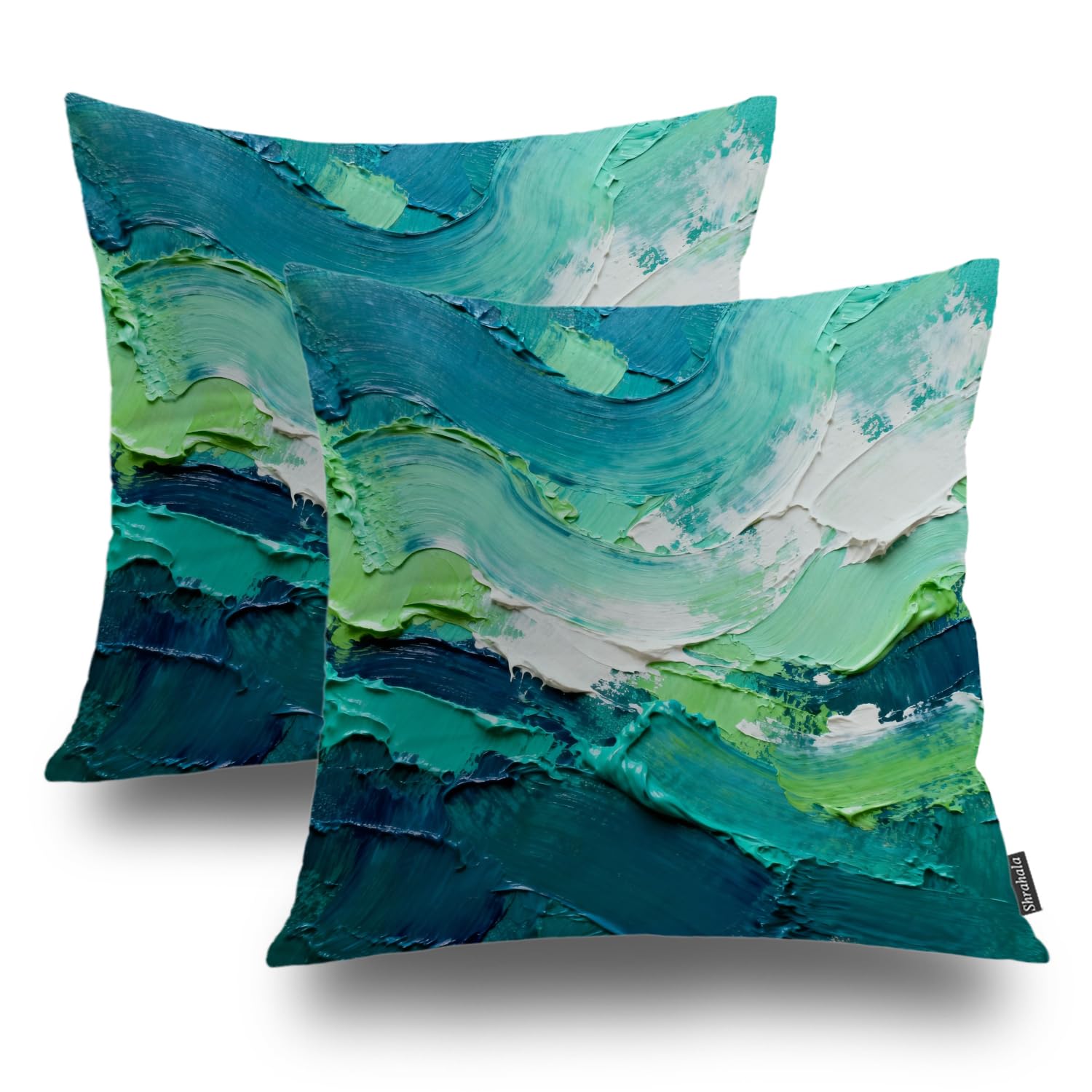 Shrahala Watercolor Decorative Pillow Covers, Blue Green Turquoise Abstract Background Art Cushion Case for Sofa Bedroom Car Throw Pillow Covers